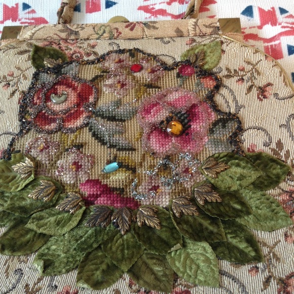 Vintage Floral Tapestry Bag w/ Bejeweled Appliqué - Picture 2 of 8